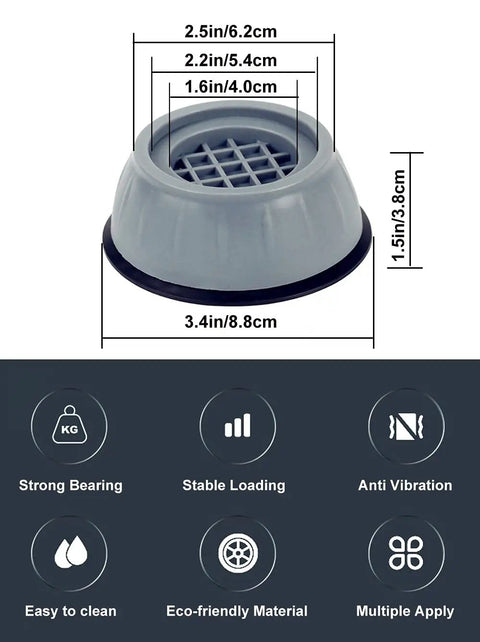 Set Of 4 Anti Vibration Pads For Washing Machines And Dryers, Heavy Duty Appliance Foot Cushions To Stop The Shake And Noise, Durable Shock Absorber Pads For Laundry Room, Fits Most Feet Under 2 Inches