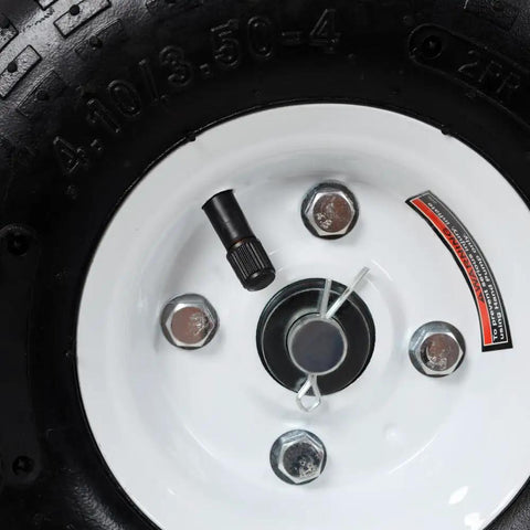 Heavy Duty Dual Gate Wheel With 10 Inch Pneumatic Tires showing wheel hub and valve, designed for smooth operation on various surfaces.