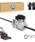 Upgraded Transmission Fits Toro Timemaster 30 Inch Mowers For Models 20199 To 21200 Provides Gnarly Self Propelled Power Drive Replacement Part Number 131-9665 127-0656 with gloves and mower.