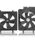 Direct Swap Radiator Cooling Fan And AC Condenser Assembly For Honda Crv 2002 To 2006, black fan assembly, drop in install, dual view.