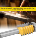 Killer 8 Shank Stile And Rail Router Bit With Hella Smooth Wave Pattern Multi Tooth Blade close-up of yellow and silver bit for clean shaping