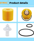 Oil Filter Kit For Lexus And Toyota SUVs And Trucks Heavy-Duty Replacement Filter Set With 70mm By 81mm Core Compatible With 04152-31080 04152-0P010 04152-38010 04152-0R010 04152-31060 04152-26010 15613-YZZA2 04152-YZZA5 04152-YZZA3 showing filter and o-ring components