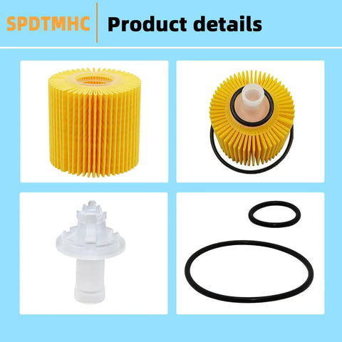 Oil Filter Kit For Lexus And Toyota SUVs And Trucks Heavy-Duty Replacement Filter Set With 70mm By 81mm Core Compatible With 04152-31080 04152-0P010 04152-38010 04152-0R010 04152-31060 04152-26010 15613-YZZA2 04152-YZZA5 04152-YZZA3 showing filter and o-ring components
