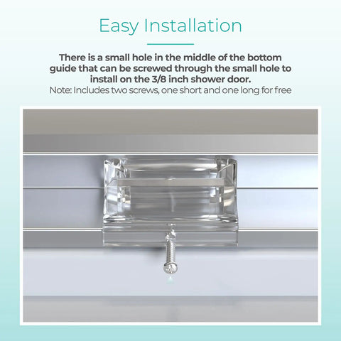 Clear Acrylic Sliding Shower Door Bottom Guide Roller Track For 3/8 Inch Glass With Screws Quick Swap setup with screw detail.