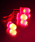 Hella Bright 5mm LED Diodes 100 Pack, diffused round bulbs glowing with a vibrant red hue on a reflective surface.