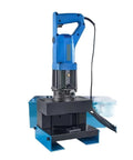 Super Heavy Duty Hydraulic Crimping Tool And Electric Angle Steel Cutter Machine with blue handle and motor on a black base.