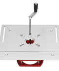 Beefed Up Router Lift System With Aluminum Alloy Manual Lift For Router Table Insert Base Plate And Small Trimming Machine For Plates And Lift Systems Silver, top view