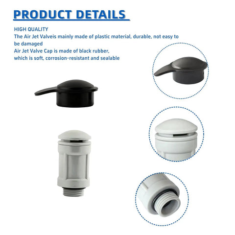 Air Jet Valve And Cap Replacement For Above Ground Pool Inlet OEM Part 12363 12373, showing black cap and white valve detail