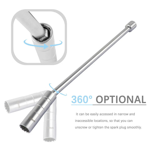 Thin Wall Extend Spark Plug Socket Set 14mm 16mm 12 Point Three Eighths Inch Drive Magnetic 360 Degree Rotation Steel Tool