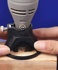 Get That Premium 2 PCS Electric Grinding Guide Horn Locator For Rotary Tool, close-up on rotary tool in use with a wooden piece.