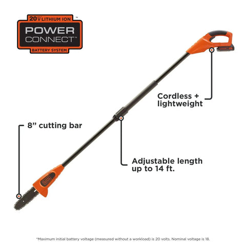 20V Max Cordless Pole Saw Kit With 14 Inch Guide Bar And Lithium Battery For Smooth Tree Trimming And Tall Branch Cleanup Plug Free Backyard Boss Tool That Chops Through Heavy Duty Limbs Without Breaking A Sweat