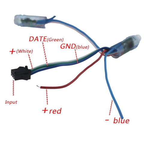 RGB Dream Color Changing Addressable LED Pixel String Lights 12V DC 500 Pieces Waterproof IP67 wiring close-up