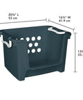Slick And Hella Spacious Open Front Stackable Storage Basket With Fold Over Handles Galactic Teal Plastic Organizer Bin measuring 20⅞" L, 16½" W, 13⅜" H.