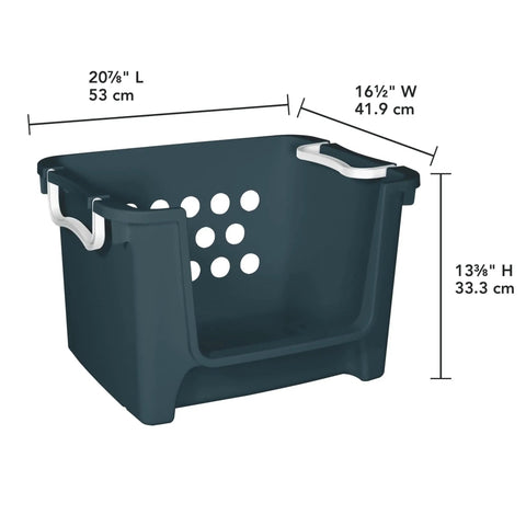 Slick And Hella Spacious Open Front Stackable Storage Basket With Fold Over Handles Galactic Teal Plastic Organizer Bin measuring 20⅞" L, 16½" W, 13⅜" H.
