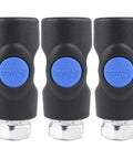 Three Pack 1/4 Inch FNPT Air Plug Couplers with Quick Release Non Marring Composite Body Impact Resistant for Safer Faster Air Tool Connections