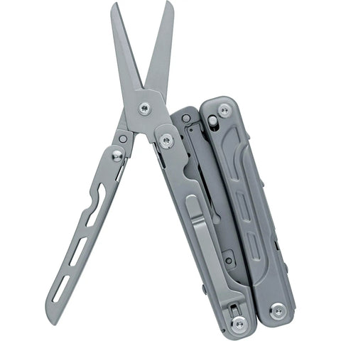 Fortitude BF 206 17 In 1 Stainless Steel EDC Multi Tool Pocket Knife With Nylon Sheath, unfolded, showing scissors