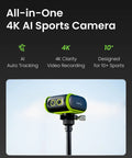 Falcon All-In-One AI Action Camera Pro-Grade Game-Ready 4K Auto Tracking For Soccer, Basketball And Football Dual-Lens on tripod