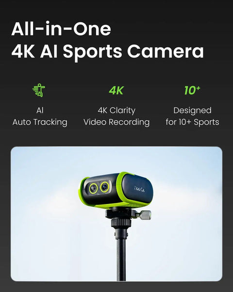 Falcon All-In-One AI Action Camera Pro-Grade Game-Ready 4K Auto Tracking For Soccer, Basketball And Football Dual-Lens on tripod