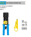 Pass Through RJ45 Crimp Tool For DIY Network Cabling 8P8C Pliers And Cable Stripper RJ12 Cat5 Cat6 with extra blades