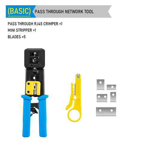 Pass Through RJ45 Crimp Tool For DIY Network Cabling 8P8C Pliers And Cable Stripper RJ12 Cat5 Cat6 with extra blades