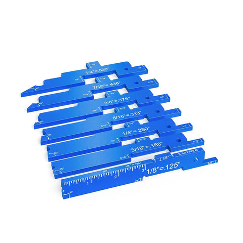 Upgrade 7 Piece Aluminum Router Table Setup Bar Kit, Precision Router Setup Gauges For Woodworking in blue, displayed flat