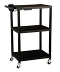 Mobile AV Cart With Power Strip And Casters, Rolling Presentation And Media Cart On Wheels, Adjustable Shelves, Black