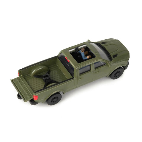 1/32 Scale Green Pickup Truck With Horse Trailer And Figures Farm Playset For Ages 3 Plus, open roof truck view