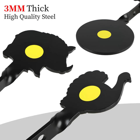 Metal Spinning Targets With Auto Reset For BB Guns And Air Rifles, silhouette targets showing boar, turkey, in 3mm steel