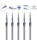 SpeTool 5-piece tapered ball-nose end mills, 1/8 in shank, 0.25 radius, 15 mm cutting length, 2-flute CNC router bits