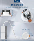 Dimension guide for 12 Pack Sleek Two Inch Led Canless Recessed Ceiling Lights With No Sweat Adjust 5Cct Color Temp Ic Rated Ultra Thin Flush Mount Downlight.