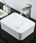 Vessel Sink With Faucet And Drain Combo 16x12 Inch Above Counter Porcelain Ceramic White Vanity Sink Rectangular Dope Sleek Modern Art Basin