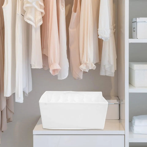 Slick Underwear Drawer Organizer With Divided Compartments For Bras Socks And Clothes To Keep Your Closet Neat And Legit A versatile large capacity storage box in a white fabric.