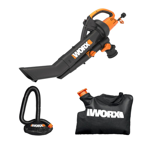 Trivac 3 In 1 Electric Leaf Blower Vacuum Mulcher For Lawn Care With 350 CFM And 210 MPH, metal impeller, reusable bag