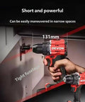 20V Brushless Cordless Drill Driver 55Nm Torque 10Mm Chuck With 2X5Ah Batteries in use, showing maneuverability in tight spaces.