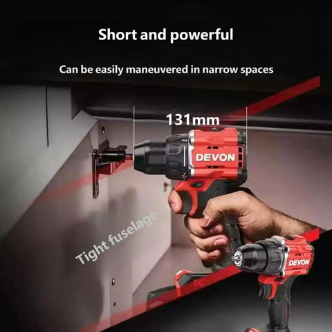 20V Brushless Cordless Drill Driver 55Nm Torque 10Mm Chuck With 2X5Ah Batteries in use, showing maneuverability in tight spaces.