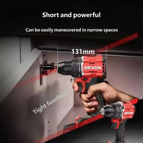 Pro Grade 20V Brushless Cordless Drill Driver Kit Featuring Badass 55Nm Torque Output and Rugged 10mm Chuck in use, 131mm size, ideal for tight spaces.