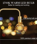 Industrial Floor Lamp With Light Bulb Included, tall metal standing light in brushed gold with glowing bulb, E26 socket visible
