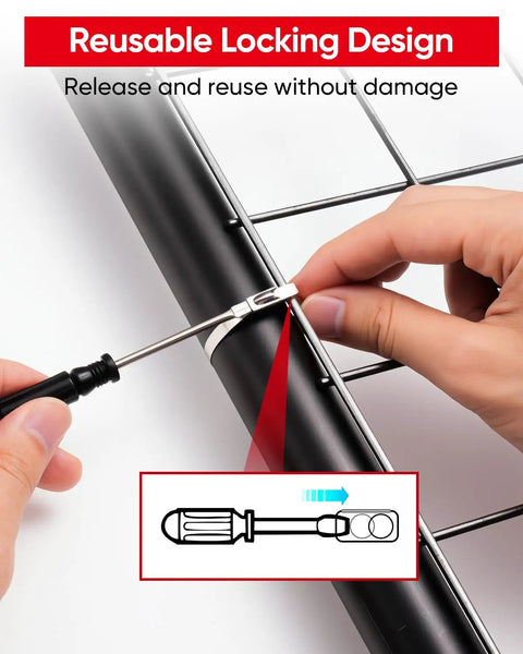 Hands demonstrating 52-Piece 304 Stainless Steel Zip Tie Kit With Unlock Tool And Industrial Scissors, 11.8 Inch Self-Locking Cable Ties