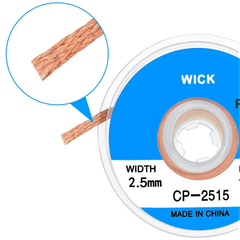 Six Pack 5Ft Solder Wick Braided Desoldering Wicks With Flux No Clean For Electronics PCB Repair Blue 0.1 Inch Wide, close-up