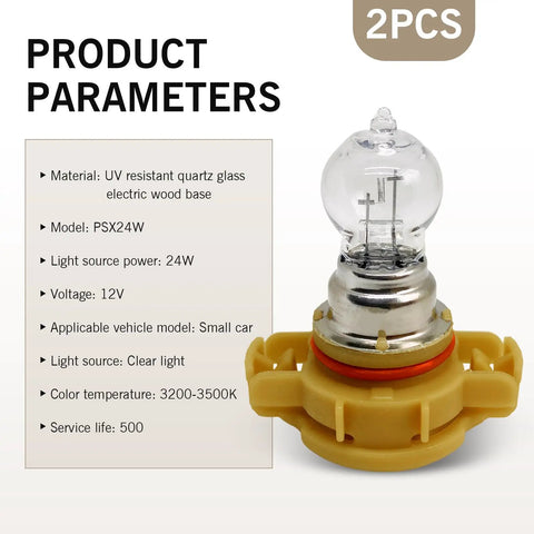 Fog Light Bulbs 12V 24W 3500K Warm White Ultra Bright Quartz Glass Shock Proof Daytime Running Light