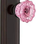 Deco Plate Double Dummy Crystal Pink Glass Door Knob With Timeless Bronze Finish, Solid Forged Brass Plates And Genuine Lead Crystal