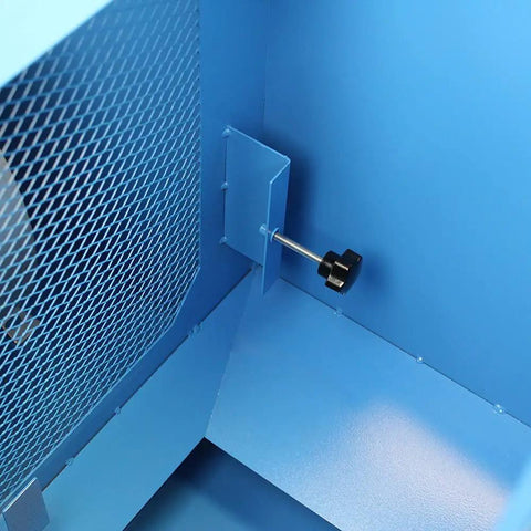 Heavy Duty Metalworking Downdraft Table Featuring Dual Motors And Killer 3700 Cfm Airflow showing interior detail with blue metal structure.