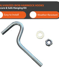 Heavy Duty Hammock Hooks Replacement Set For Double Hammock With Stand Galvanized Steel 0.3 Inch Diameter By 4.25 Inch Length Each Hook Supports 450 Lbs 2 Pack Easy Install Fits Poles 1.5 To 2 Inch Diameter.