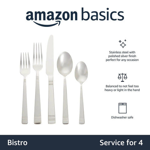 Heavy Duty Stainless Steel Flatware Set Packed With Twenty Piece Silverware Collection Dishwasher Safe Service For Four Bistro Style Dinner Cutlery That Goes Hard Every Night And Makes Cleanup A Total Snap