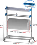 Heavy Duty Bubble Wrap Dispenser With Smooth Gliding Swivel Casters And Razor Sharp Built In Cutter Mobile Rolling Cart shown with a large roll and adjustable bar.
