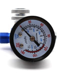 One Quarter Inch Spray Paint Air Pressure Regulator Mounted With Precision Gauge showing pressure readings.