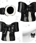 Black Coquette Bow Toilet Bolt Covers Set Of Two - Durable Ceramic Screw Nut Caps For Bathrooms - Cute Replacement Parts on toilet.