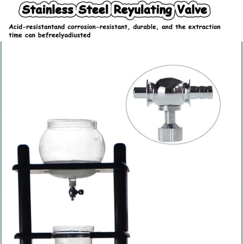 Stainless steel regulating valve for Next Level Manual Cold Drip Coffee Maker, durable and adjustable for precise brewing.