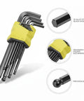 Rock Solid S2 Alloy Steel Hex Key Set With 9 Piece L Shaped Allen Wrenches For Tough Furniture Assembly Bike Repair And Appliance Fixes Without Stripping Screws To Lock Down Your Toolkit. 9-piece hex key set with holder, black oxide finish, ball end