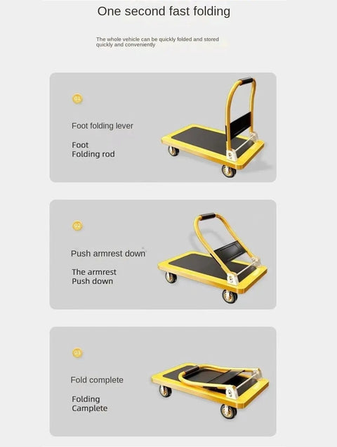 Beefy Workhorse Heavy Duty Platform Truck Hand Push Cart For Material Handling With Quiet Durable Wheels 360 Degree Swivel Back Wheels And Easy Maneuverability For Wide Use, foldable steel bed
